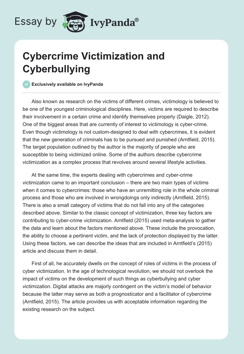 Cybercrime Victimization and Cyberbullying. Page 1