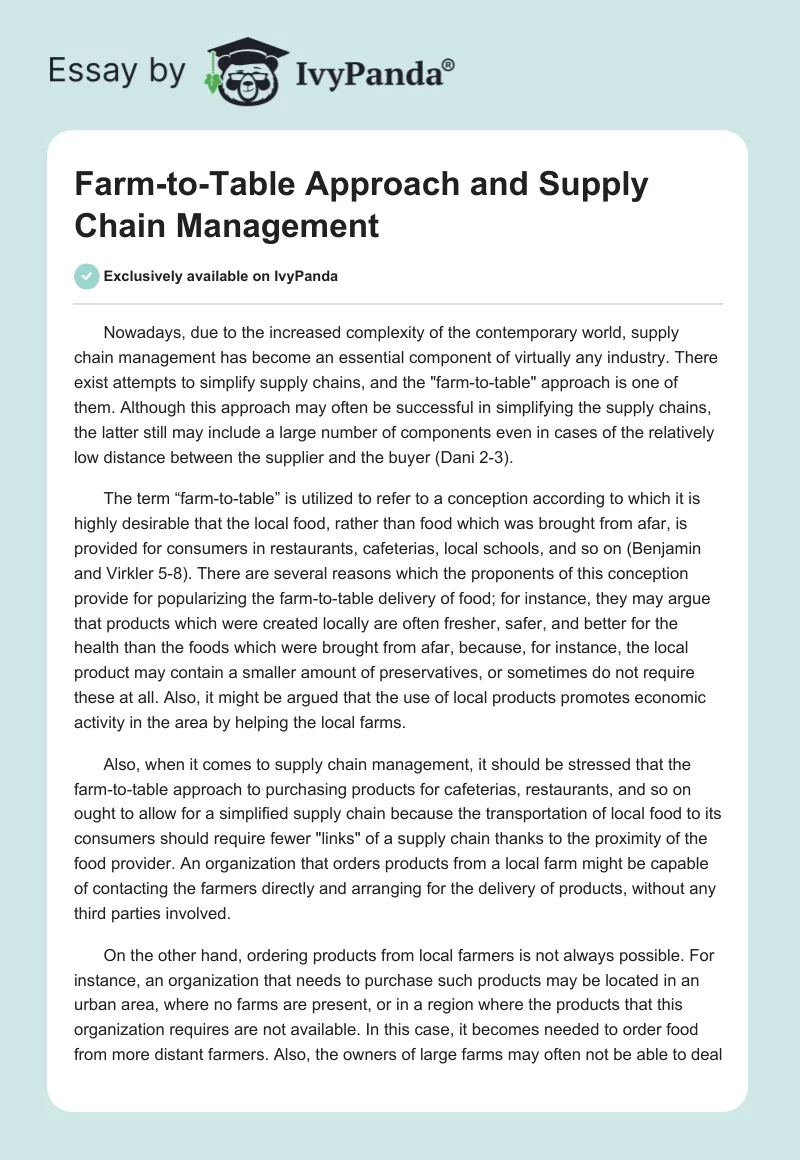 Farm-to-Table Approach and Supply Chain Management. Page 1