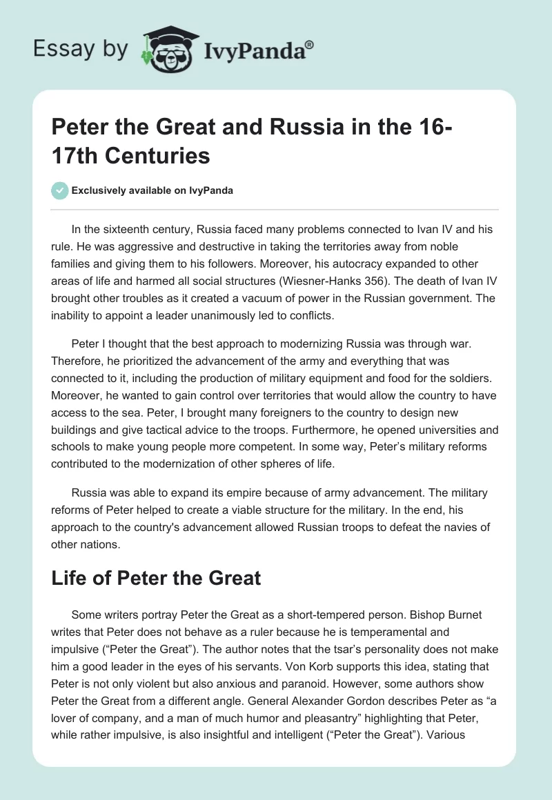 Peter the Great and Russia in the 16-17th Centuries. Page 1