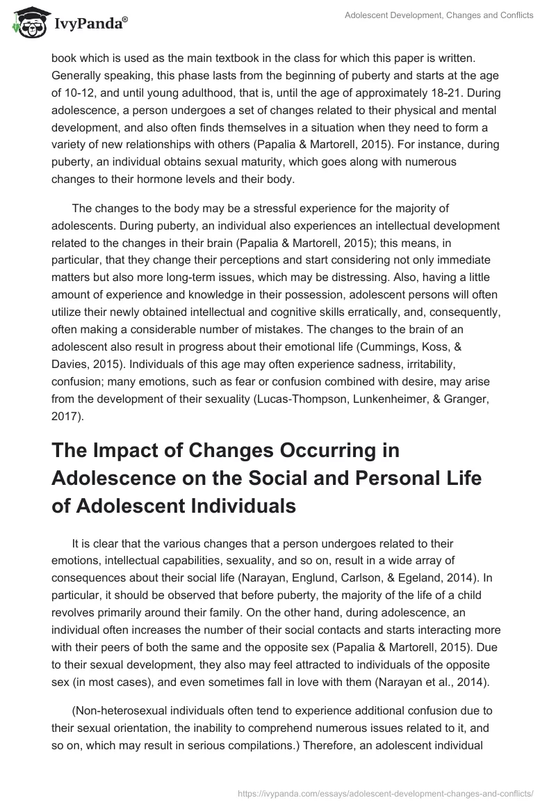 Adolescent Development, Changes and Conflicts. Page 2