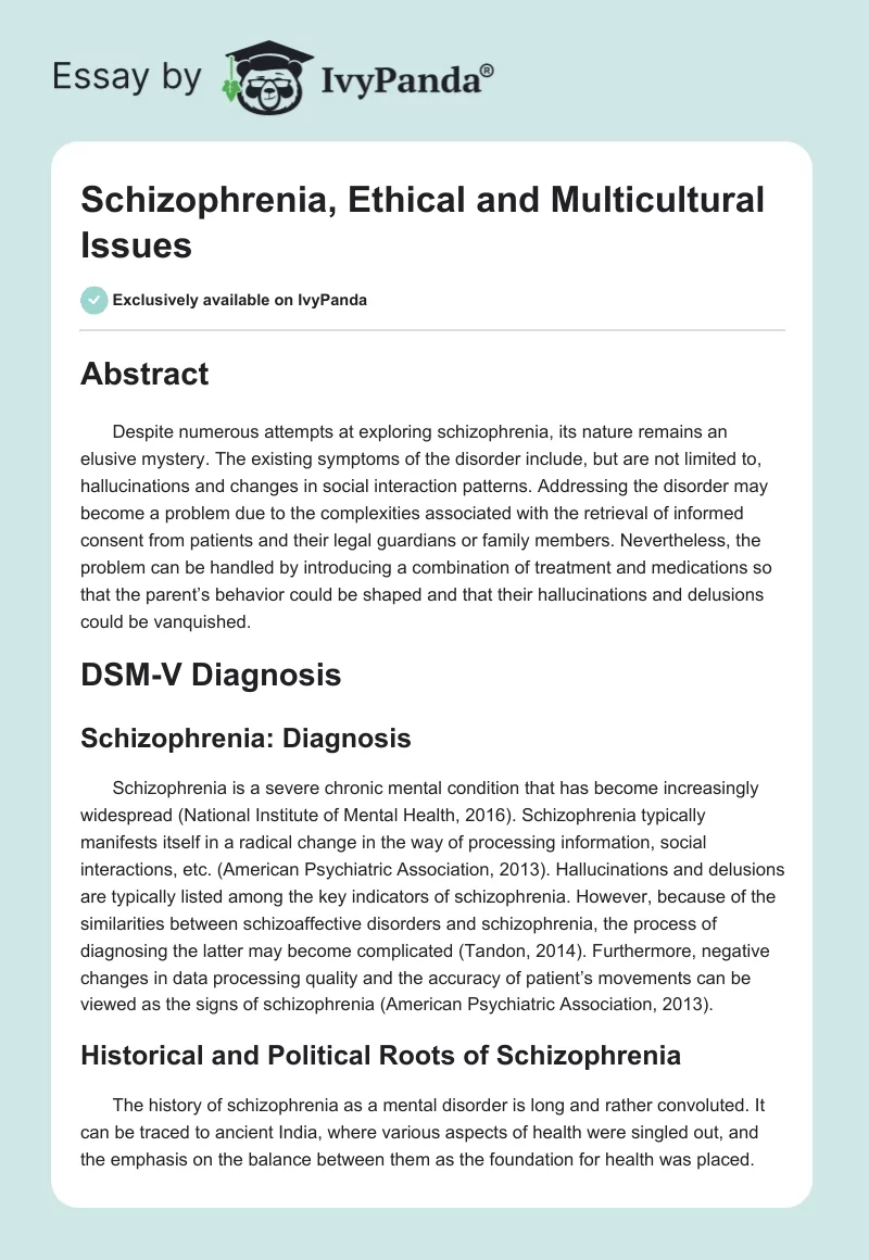 Schizophrenia, Ethical and Multicultural Issues. Page 1