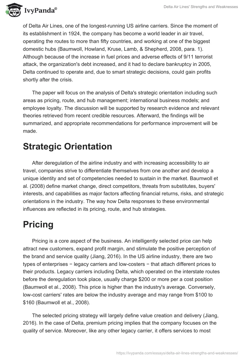 Delta Air Lines' Strengths and Weaknesses. Page 2