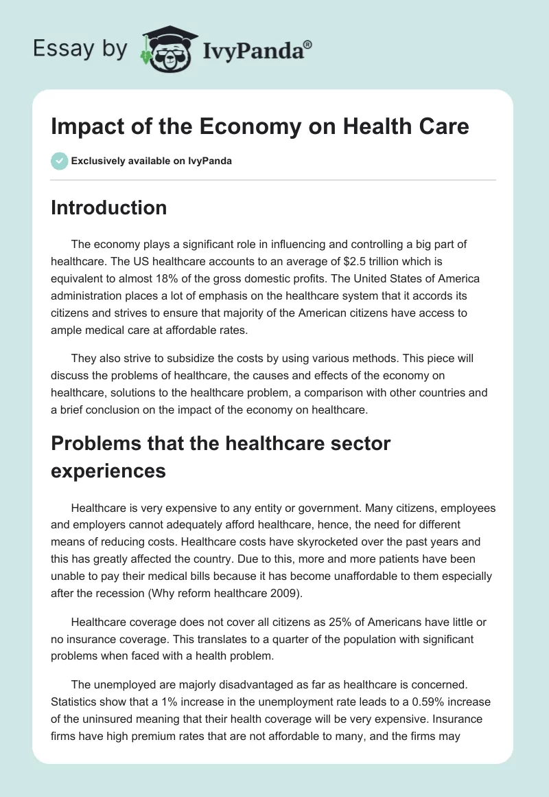 Impact of the Economy on Health Care. Page 1