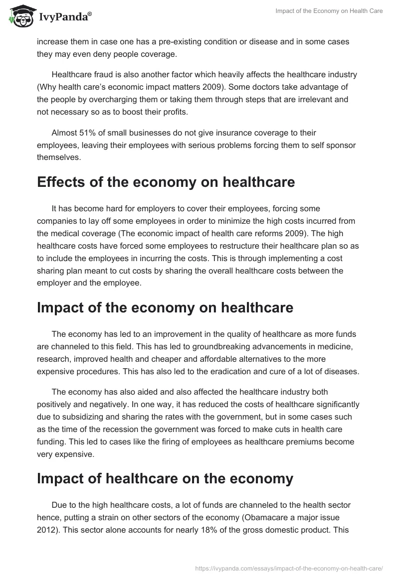 Impact of the Economy on Health Care. Page 2