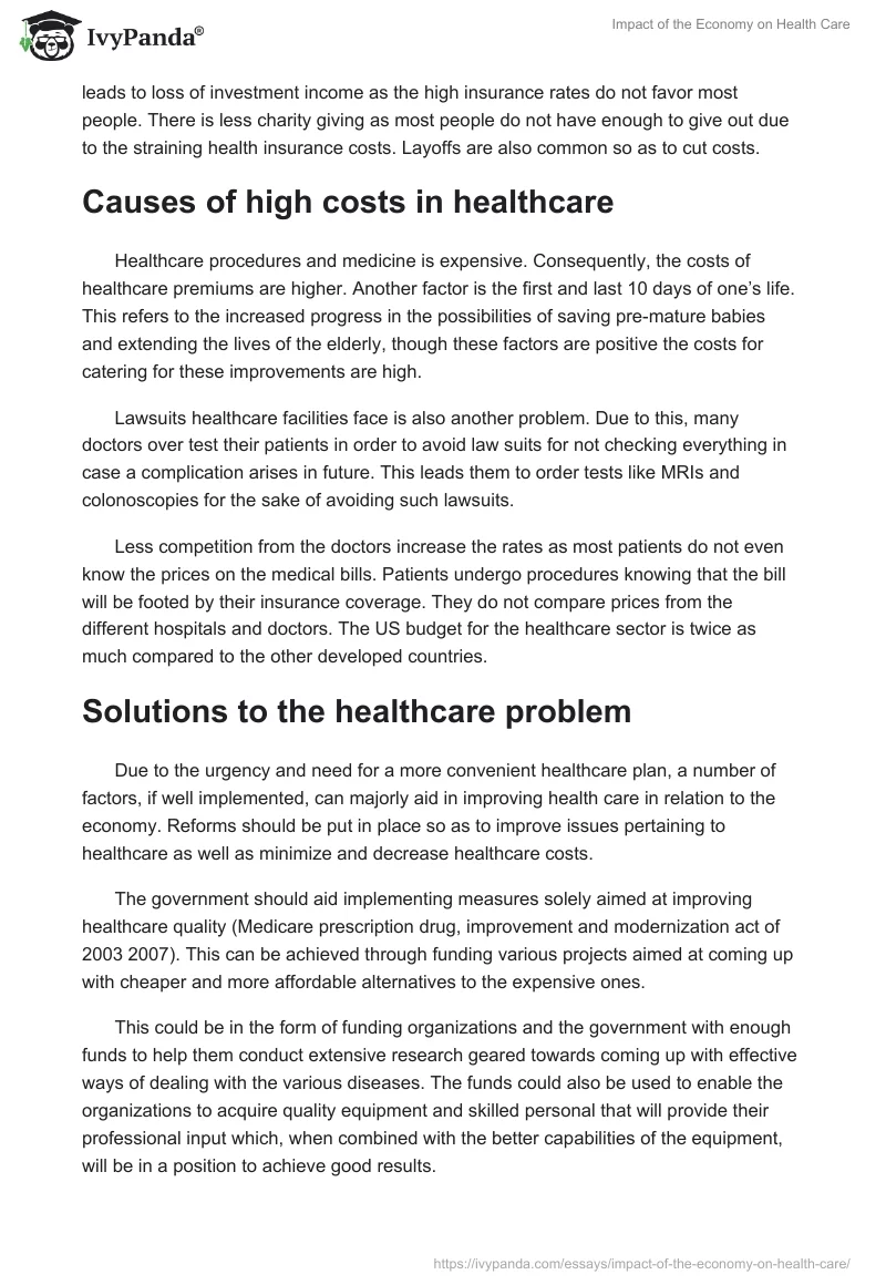 Impact of the Economy on Health Care. Page 3