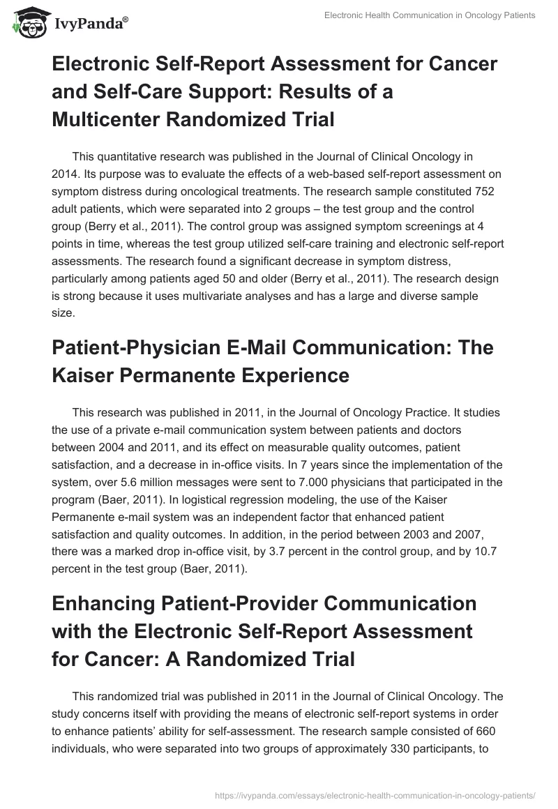 Electronic Health Communication in Oncology Patients. Page 3