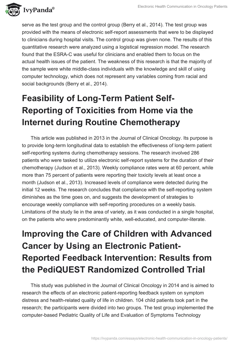 Electronic Health Communication in Oncology Patients. Page 4