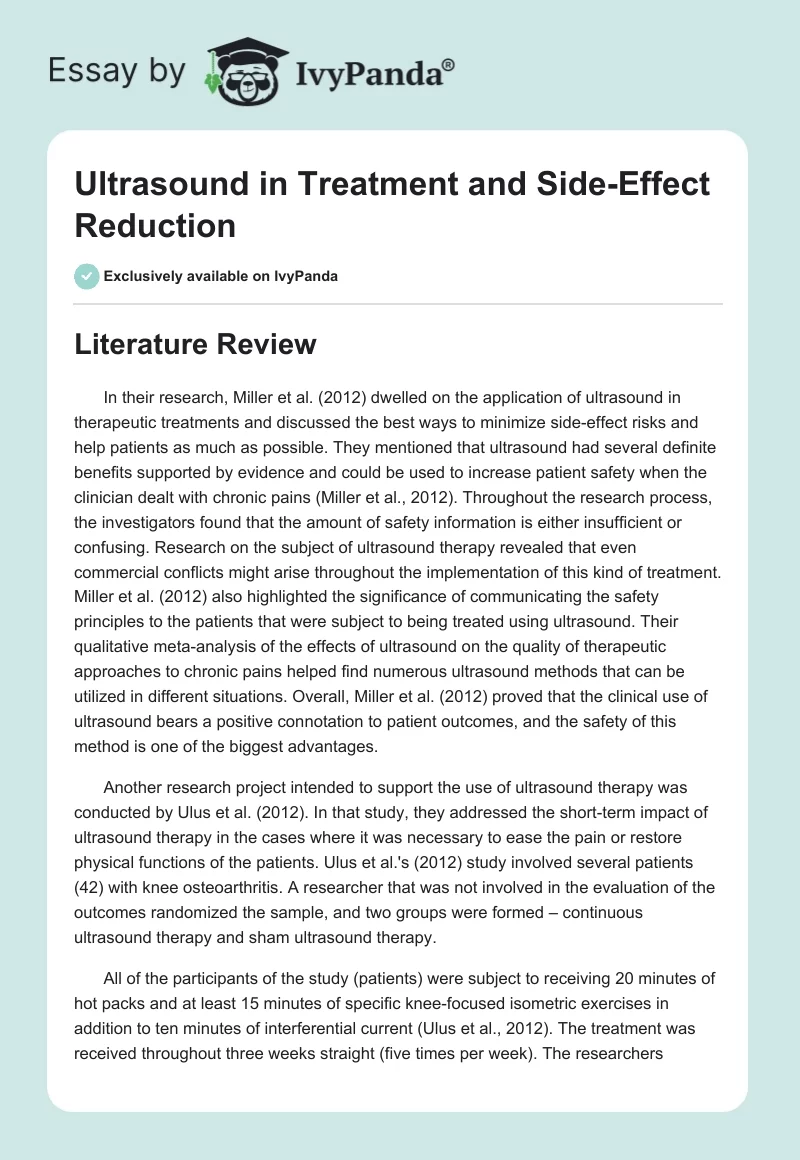Ultrasound in Treatment and Side-Effect Reduction. Page 1