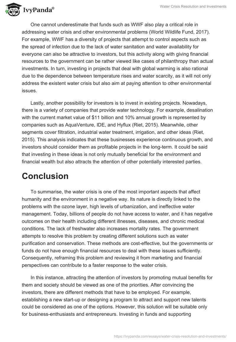Water Crisis Resolution and Investments. Page 4