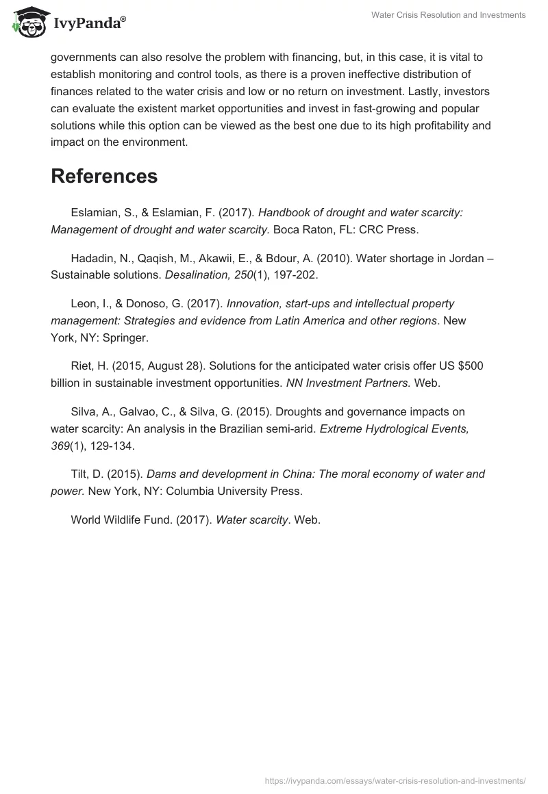 Water Crisis Resolution and Investments. Page 5