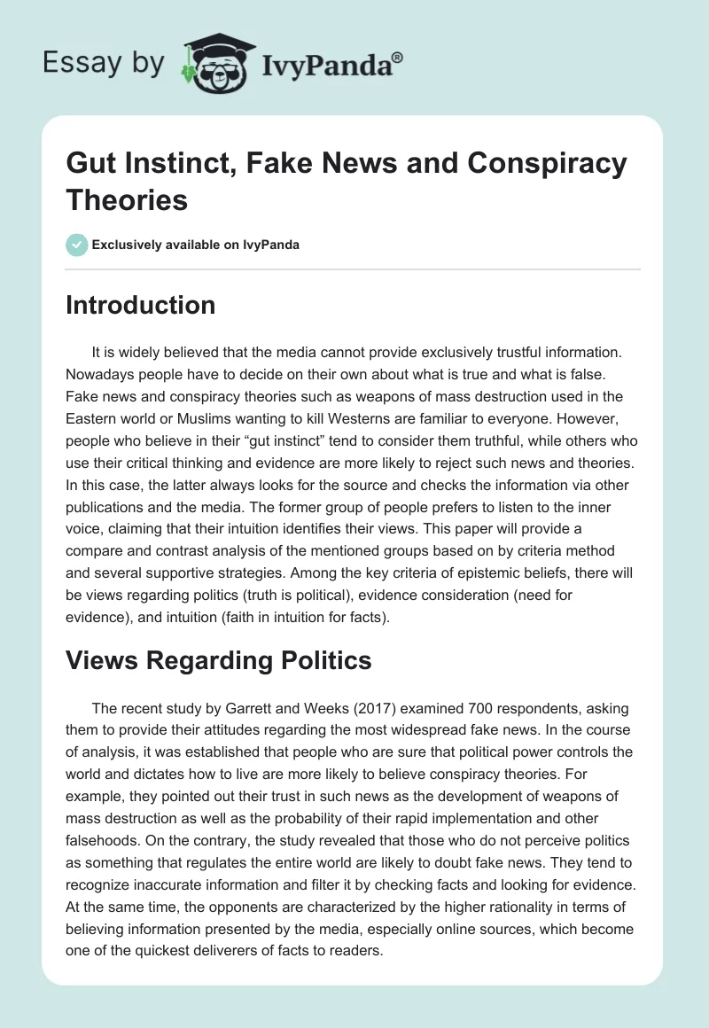 Gut Instinct, Fake News and Conspiracy Theories. Page 1