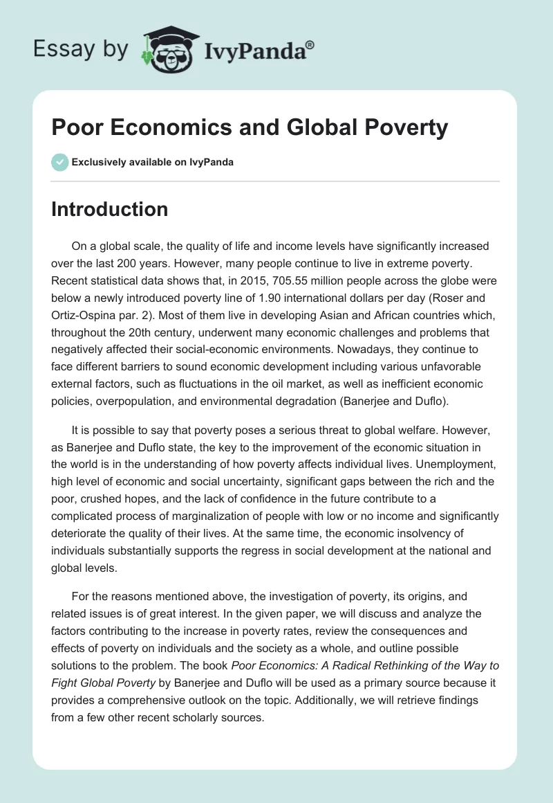 Poor Economics and Global Poverty. Page 1