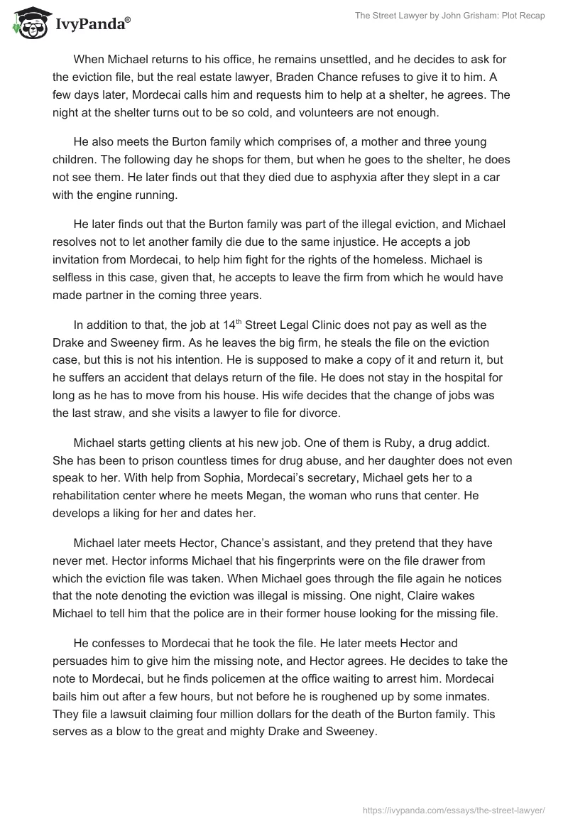 "The Street Lawyer" by John Grisham: Plot Recap. Page 2