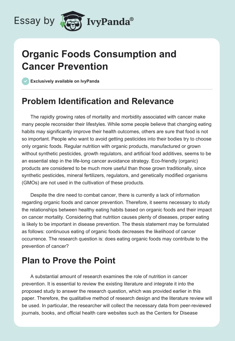 Organic Foods Consumption and Cancer Prevention. Page 1
