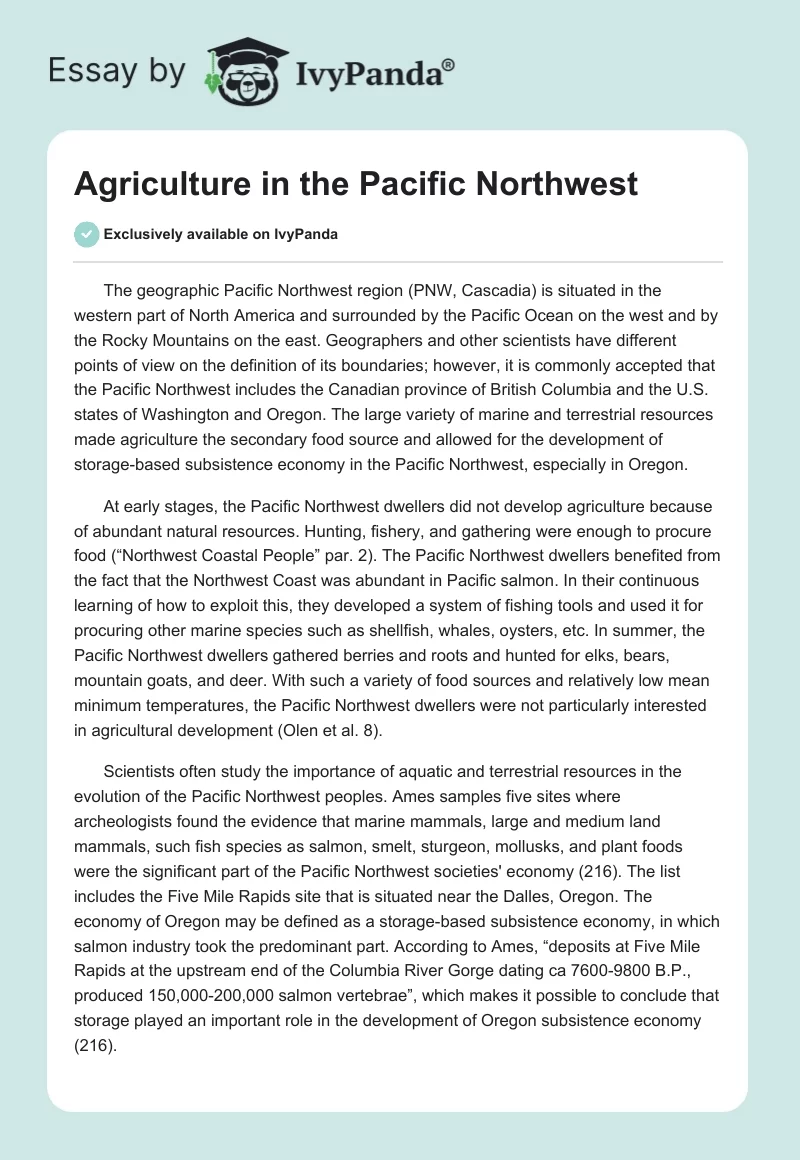 Agriculture in the Pacific Northwest. Page 1