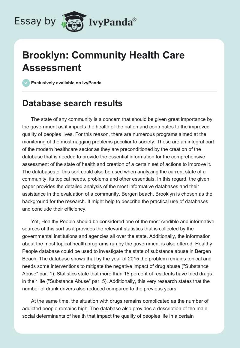 Brooklyn: Community Health Care Assessment. Page 1