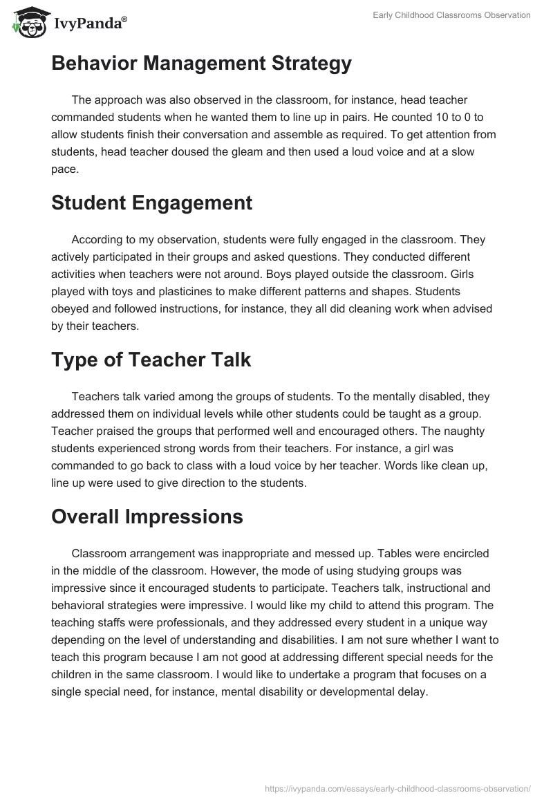 Early Childhood Classrooms Observation. Page 2