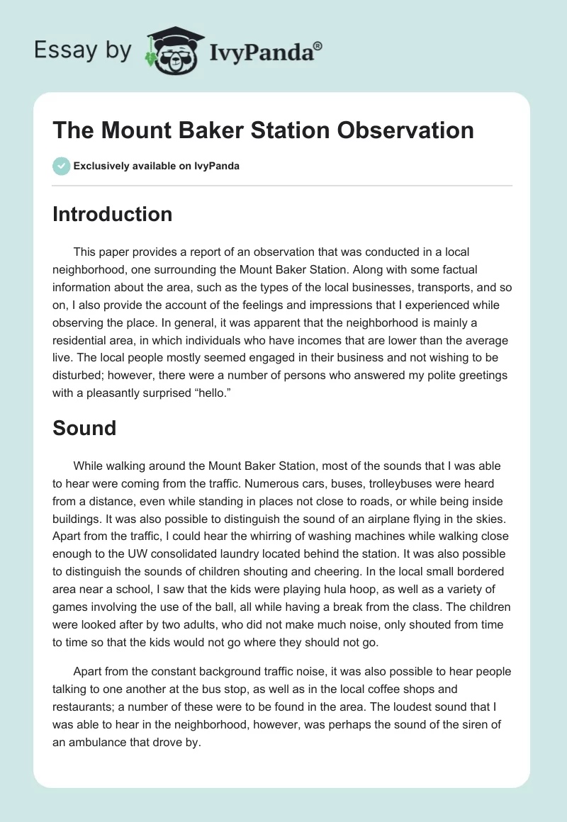 The Mount Baker Station Observation. Page 1