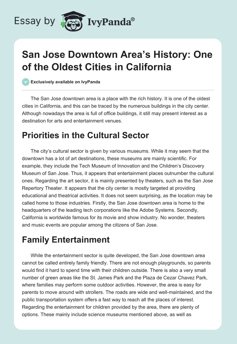 San Jose Downtown Area’s History: One of the Oldest Cities in California. Page 1
