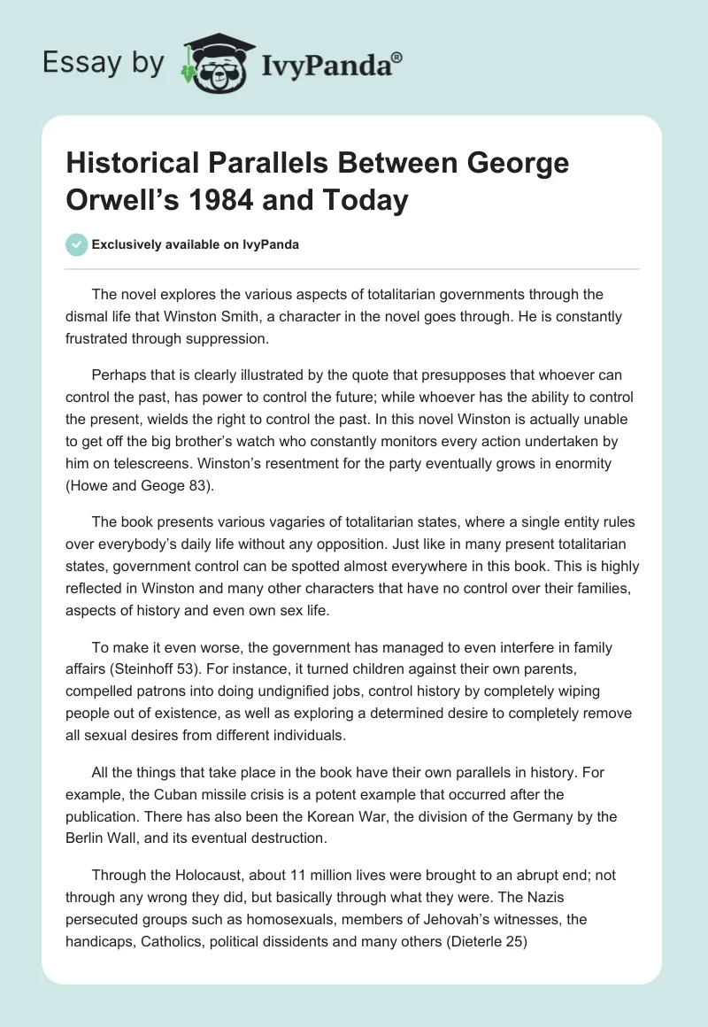 Historical Parallels Between George Orwell’s 1984 and Today. Page 1