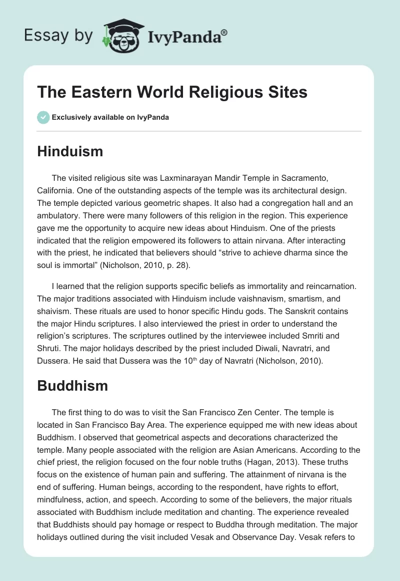The Eastern World Religious Sites. Page 1