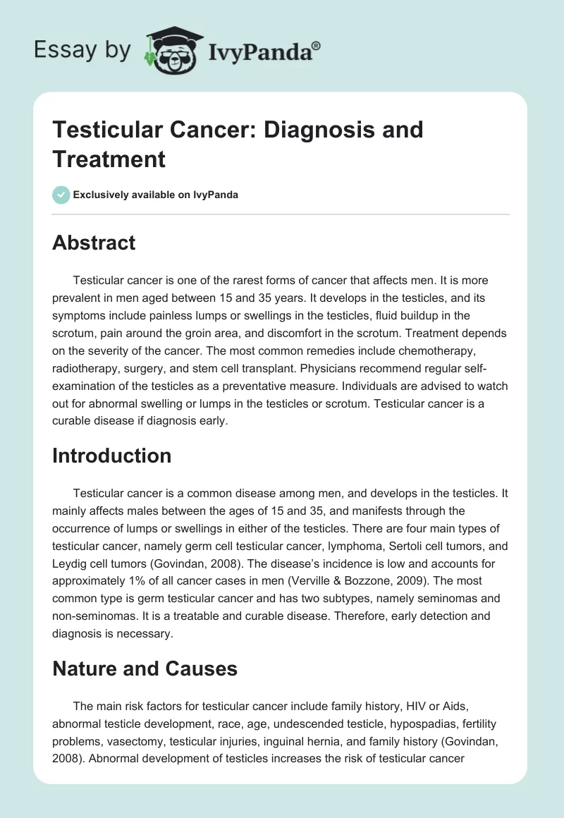 Testicular Cancer: Diagnosis and Treatment. Page 1