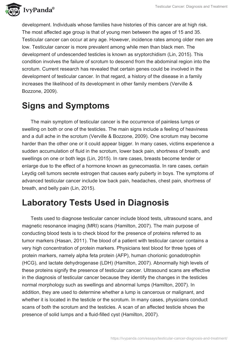 Testicular Cancer: Diagnosis and Treatment. Page 2