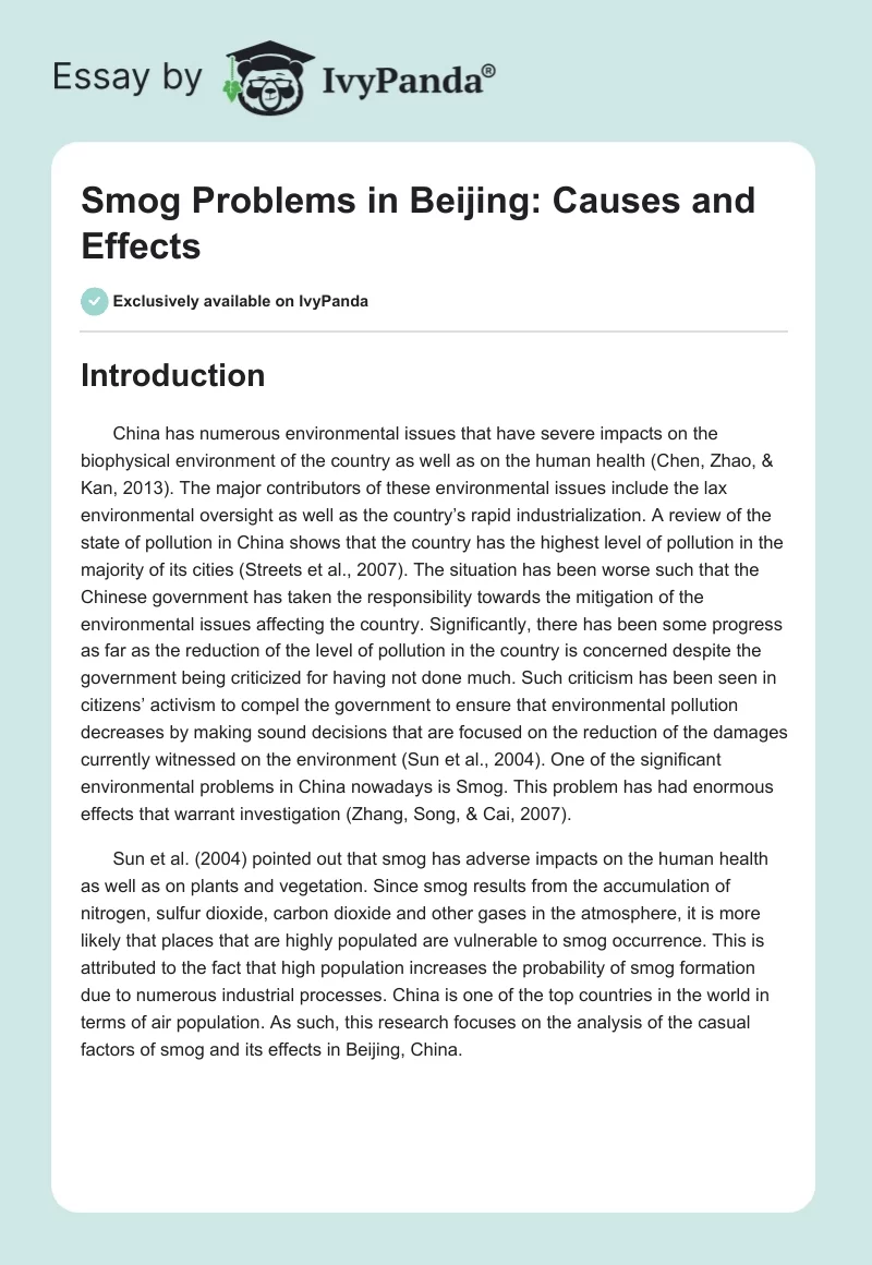 Smog Problems in Beijing: Causes and Effects. Page 1