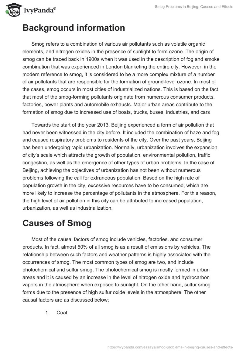 Smog Problems in Beijing: Causes and Effects. Page 2