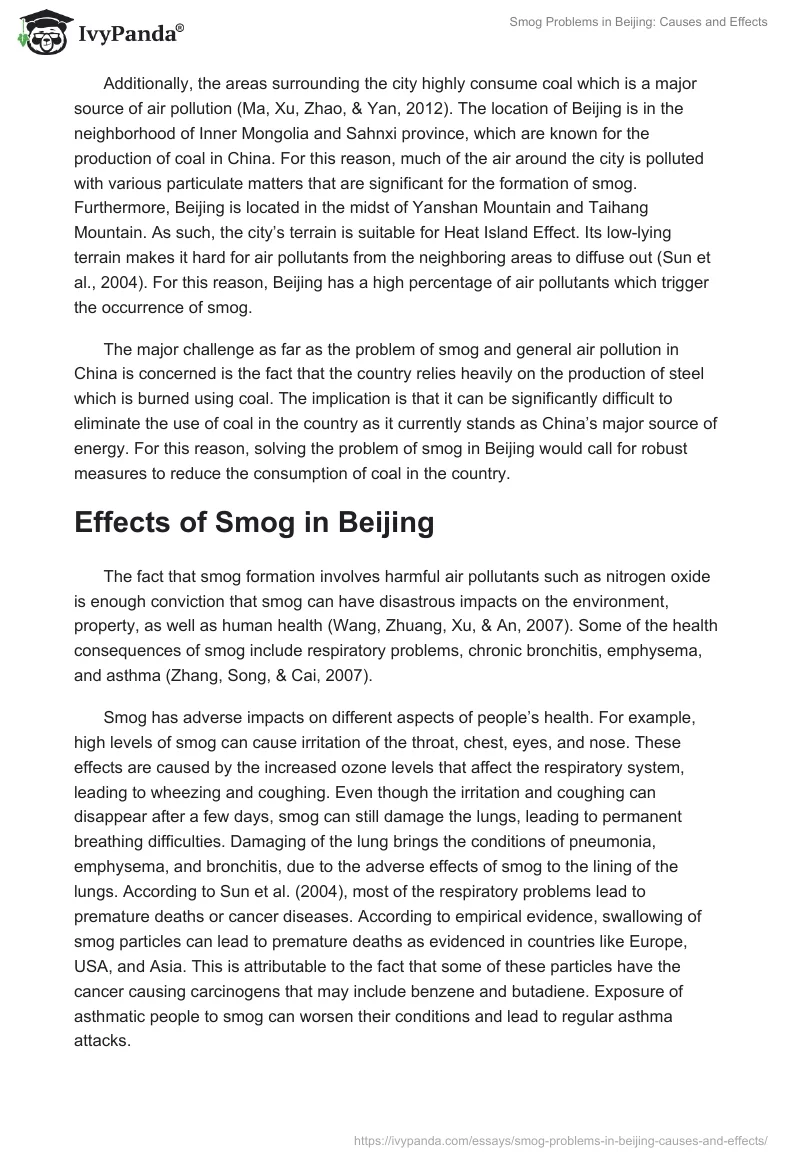 Smog Problems in Beijing: Causes and Effects. Page 5