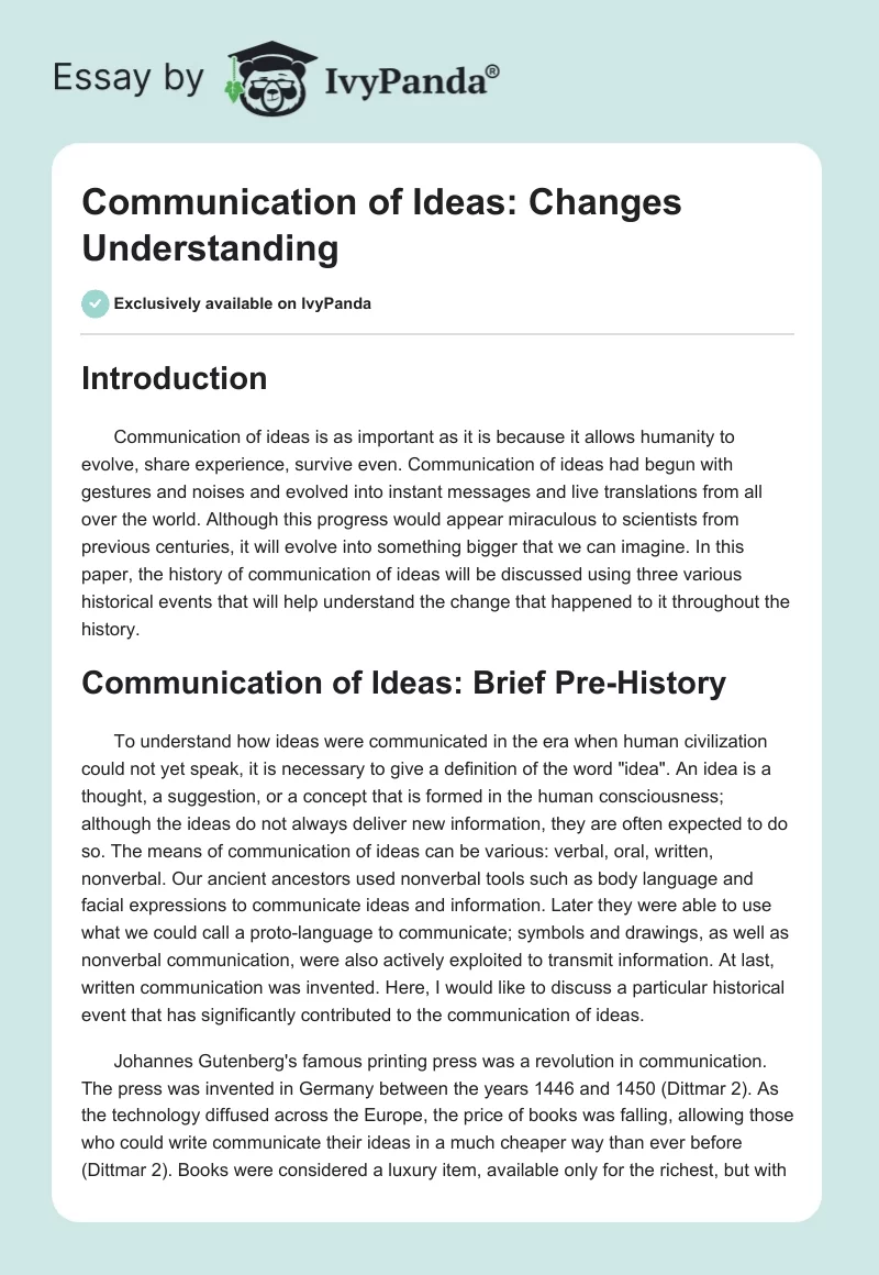 Communication of Ideas: Changes Understanding. Page 1