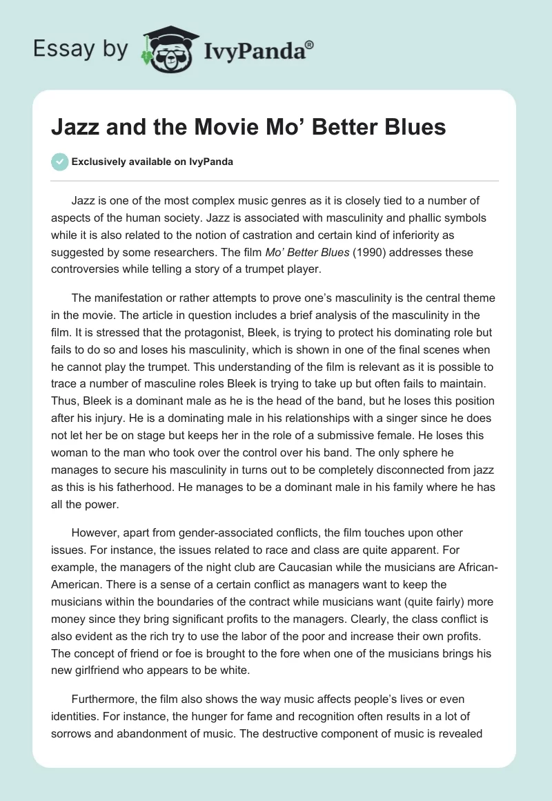Jazz and the Movie "Mo’ Better Blues". Page 1