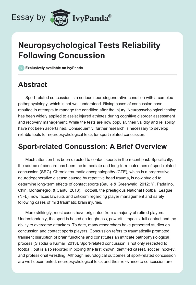 Neuropsychological Tests Reliability Following Concussion. Page 1