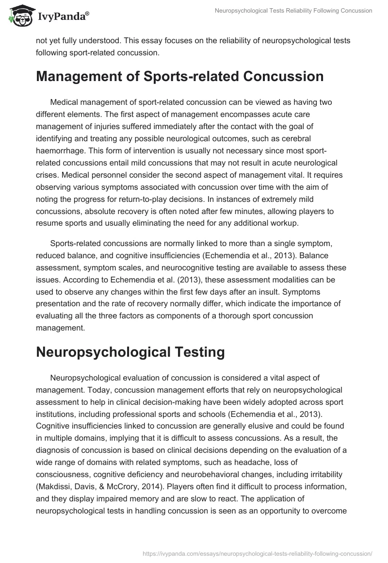 Neuropsychological Tests Reliability Following Concussion. Page 2