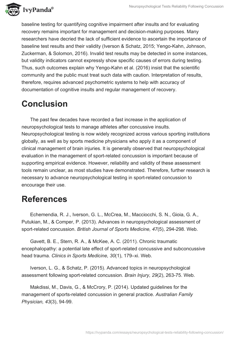 Neuropsychological Tests Reliability Following Concussion. Page 5