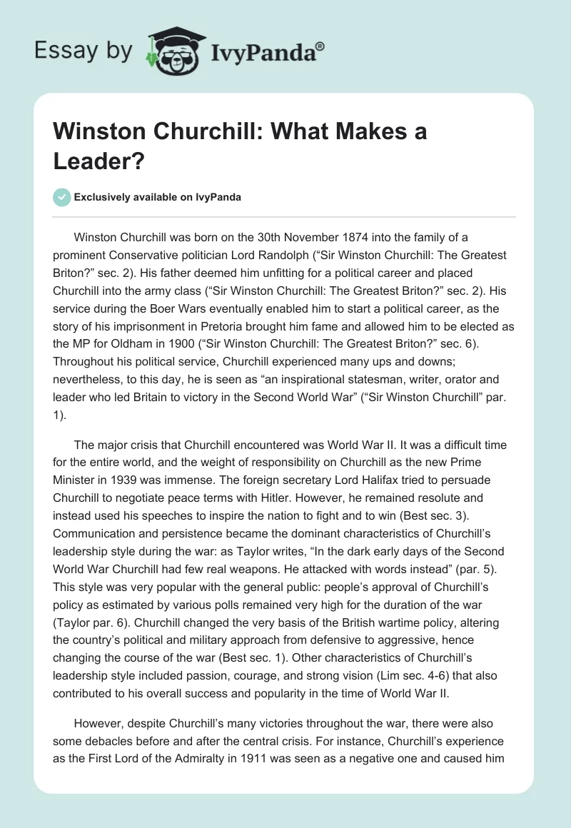 Winston Churchill: What Makes a Leader?. Page 1