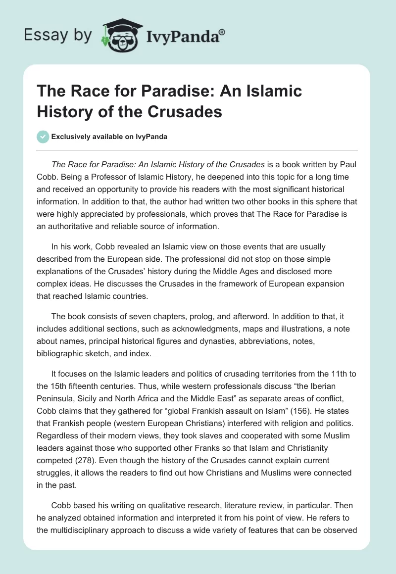 The Race for Paradise: An Islamic History of the Crusades. Page 1