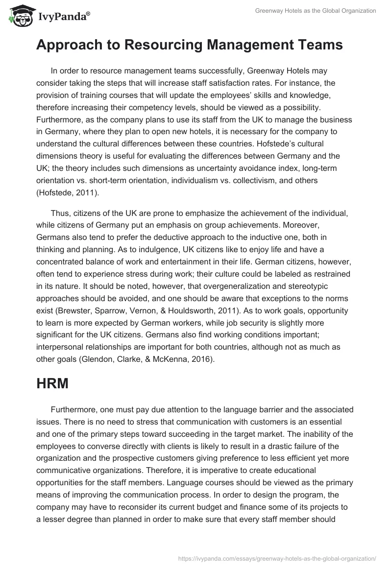 Greenway Hotels as the Global Organization. Page 2