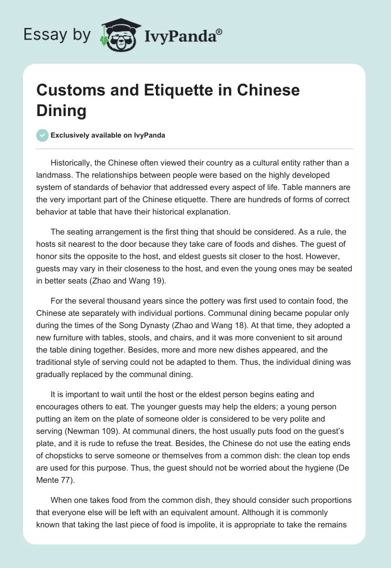 Customs and Etiquette in Chinese Dining. Page 1
