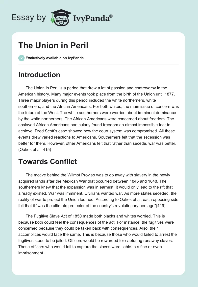 The Union in Peril. Page 1