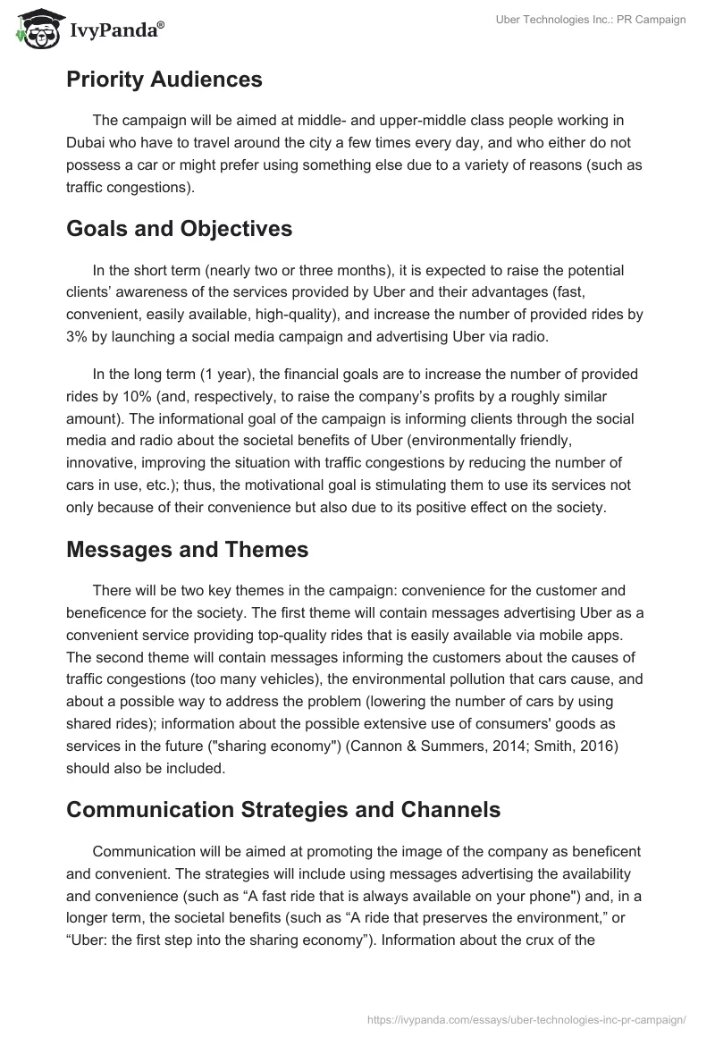 Uber Technologies Inc.: PR Campaign. Page 2