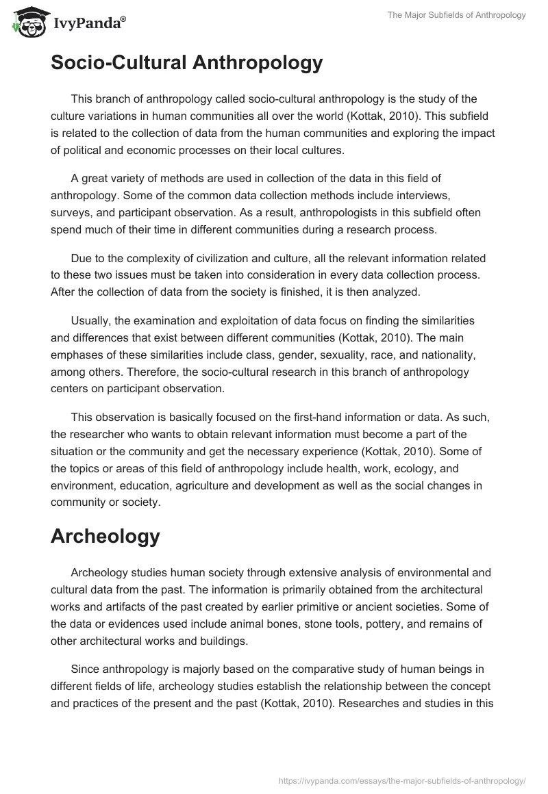 The Major Subfields of Anthropology. Page 2