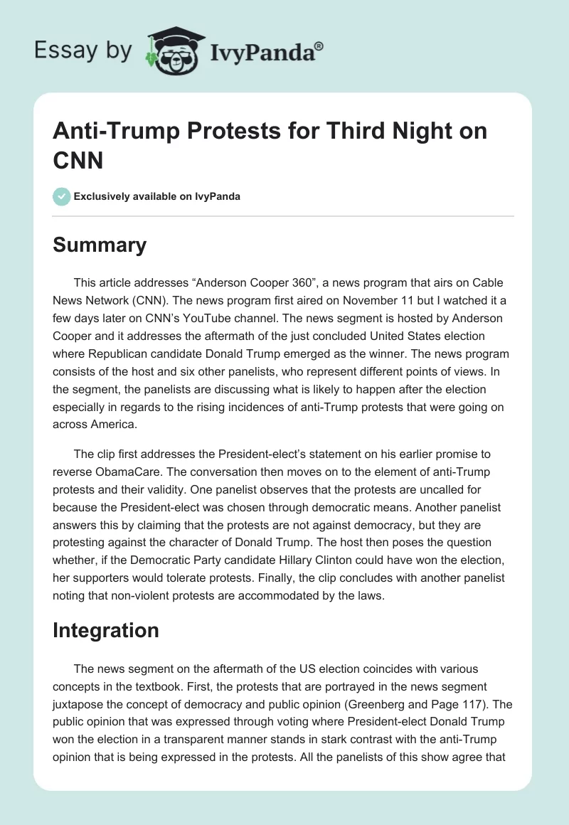 Anti-Trump Protests for Third Night on CNN. Page 1