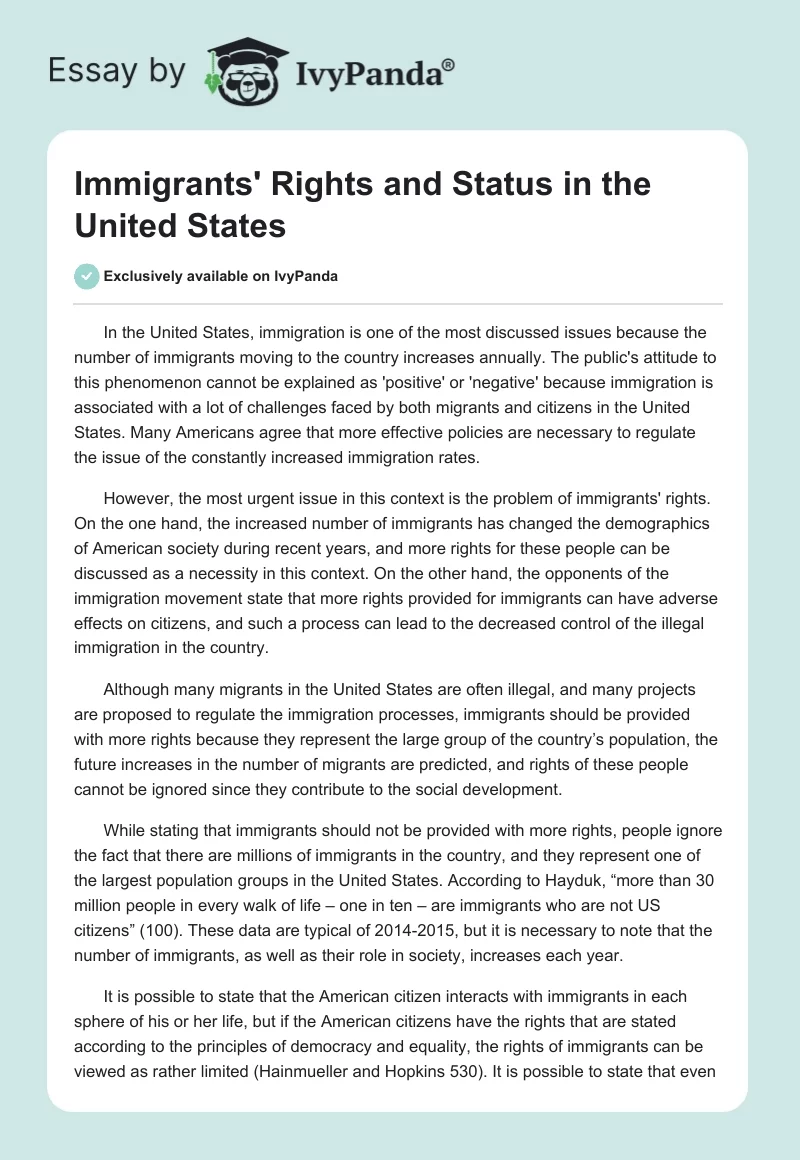 Immigrants' Rights and Status in the United States. Page 1
