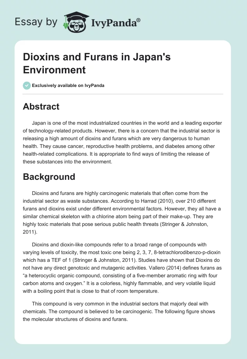 Dioxins and Furans in Japan's Environment. Page 1