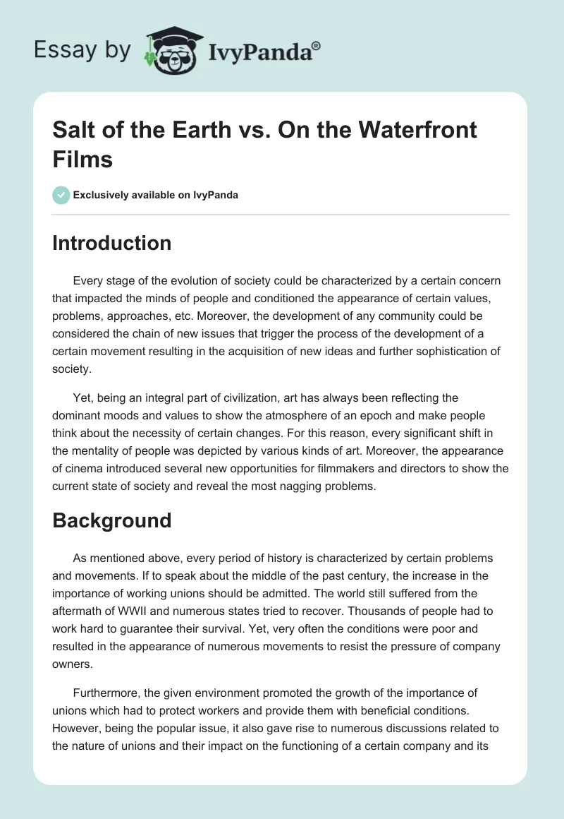 "Salt of the Earth" vs. "On the Waterfront" Films. Page 1