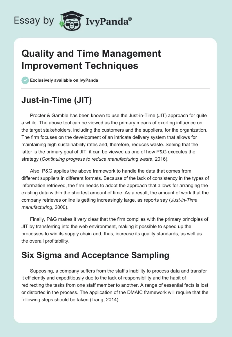 Quality and Time Management Improvement Techniques. Page 1