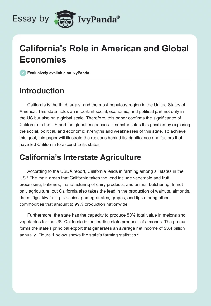 California's Role in American and Global Economies. Page 1