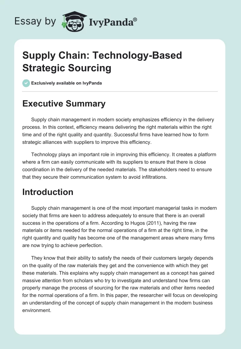 Supply Chain: Technology-Based Strategic Sourcing. Page 1