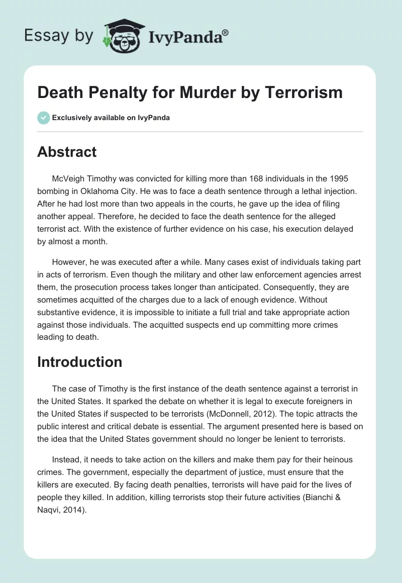 Death Penalty for Murder by Terrorism. Page 1